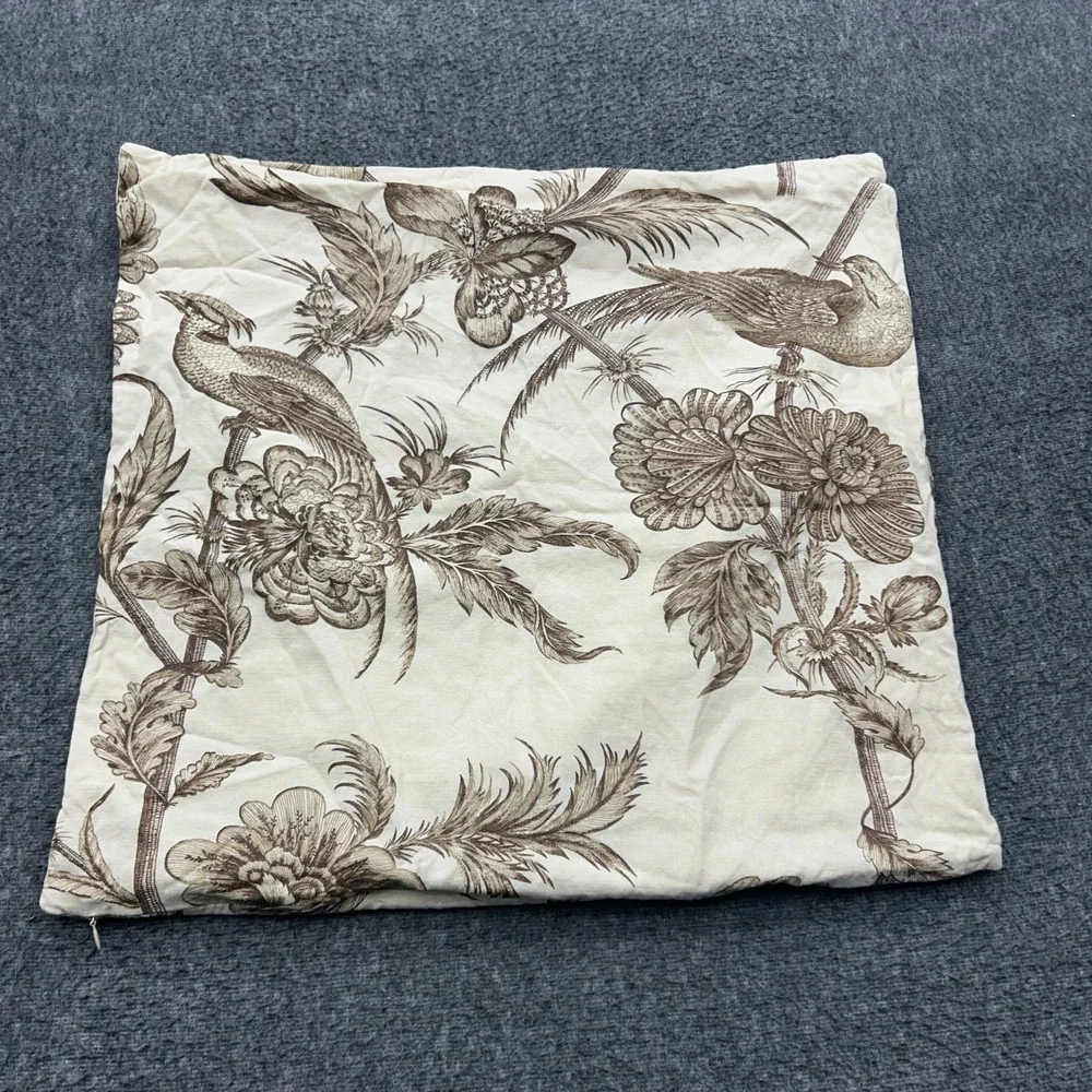 Pottery Barn Floral Bird Linen Cotton Blend Pillow Cover 24 X 24 Case Set